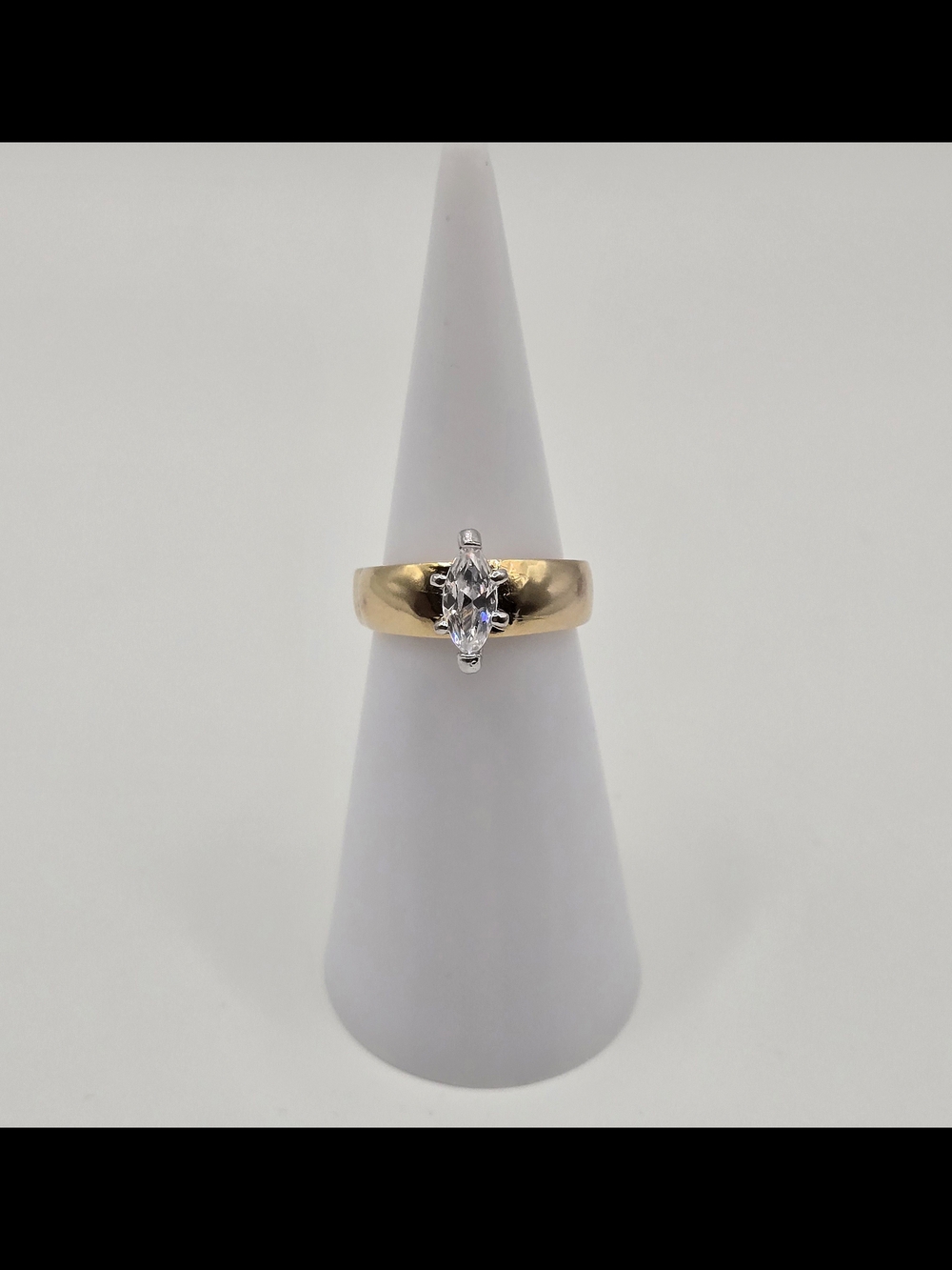 Vintage Swarovski Marquise Crystal Solitaire Ring | Gold Tone |